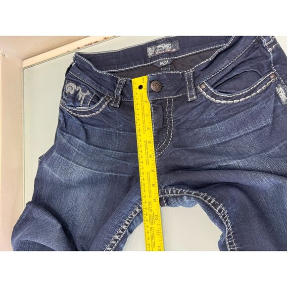 Silver Suki Jeans Women's 29X30 Bootcut Flare Leg Dark Wash Stretch Y2K - Picture 9 of 12